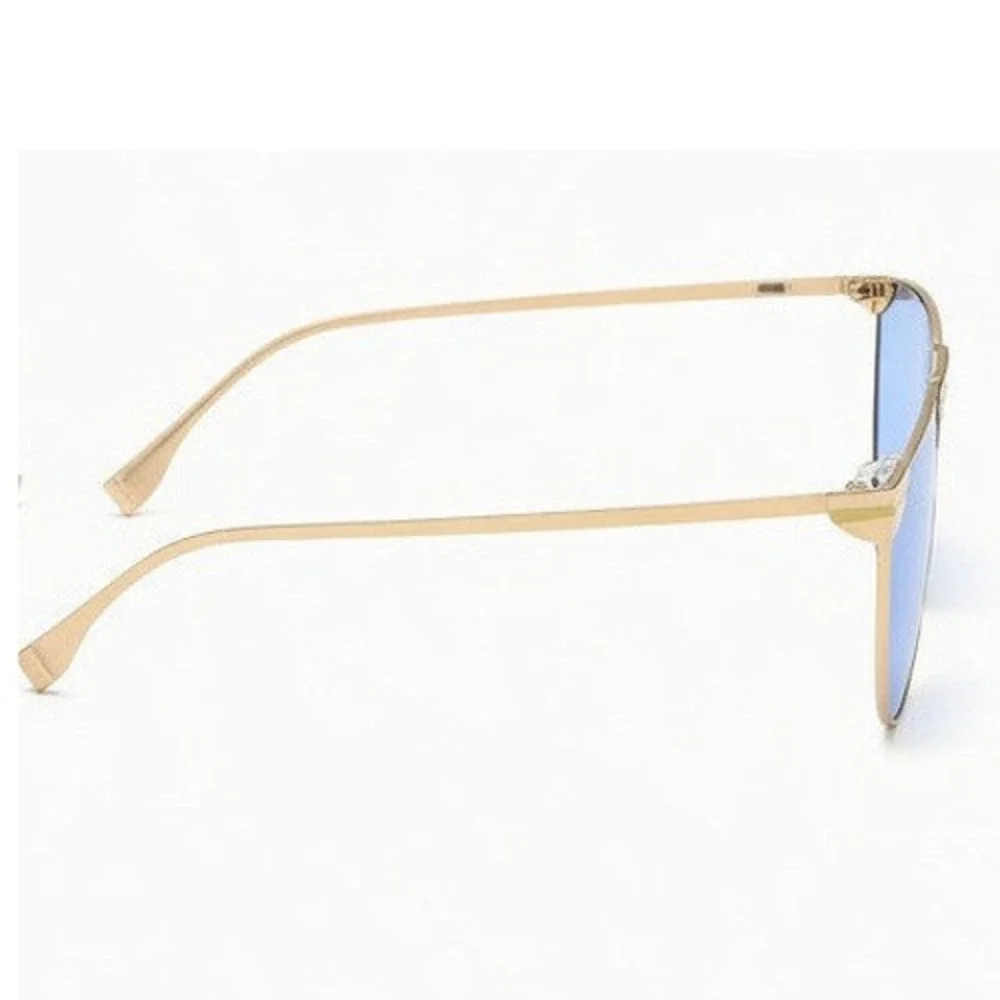 Mens‎ Gold Shield  Sunglasses Blue Tint Lens Flat Top Metal Frame Streetwear New